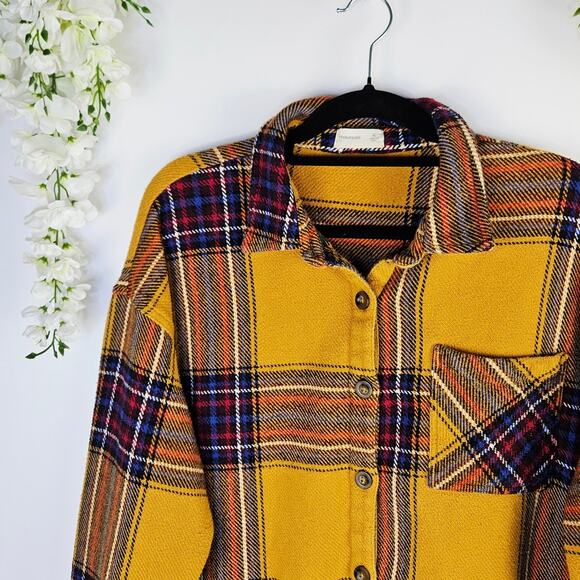 Maurices XL Mustard Plaid Shirt Flannel Shacket Oversize Fall Cozy Rustic Grunge - Picture 5 of 14